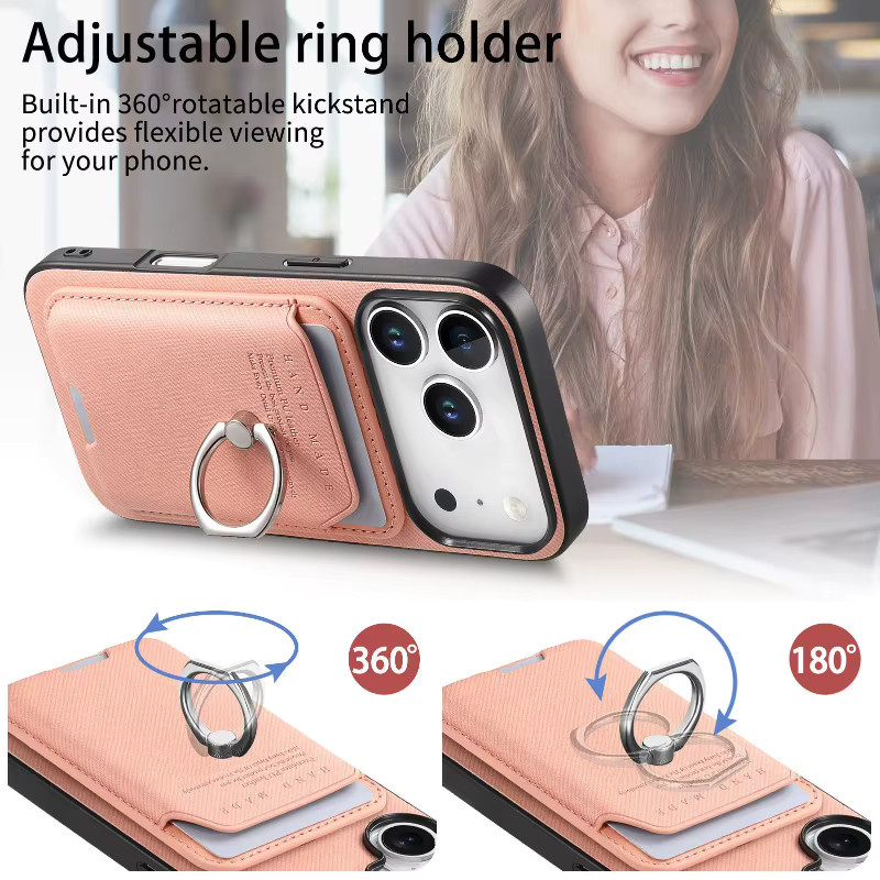 ZHUOHUAN MagSafe Schutzhülle mit magnetischem Kartenhalter und Wallet Cover für iPhone, Pink - Bild 4