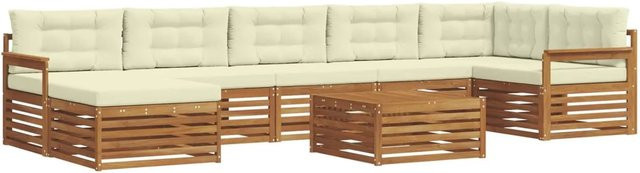 vidaXL Sofagarnitur 8-teilig aus Massivholz Akazie in Natur und Creme/Beige - Bild 1