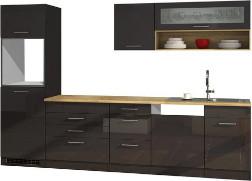 Küchenzeile Held Möbel Mailand in Grau Hochglanz, Breite: 300 cm, Tiefe: 60 cm, Höhe: 200 cm - Bild 2