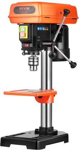 VEVOR Tischbohrmaschine mit 500 W Induktionsmotor, 203,2 mm Säulenbohrmaschine mit einstellbarer Drehzahl von 500 bis 2500 U/min, neigbarer Arbeitstisch 0–45° und LED-Arbeitslicht, Farbe: Orange - Bild 1