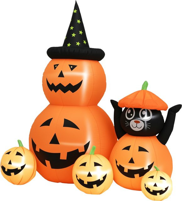 Outsunny Aufblasbarer Halloween-Kürbis mit Katze in Orange mit LED-Lichtern und Inflator, H x B x T: 180 x 100 x 160 cm - Bild 1