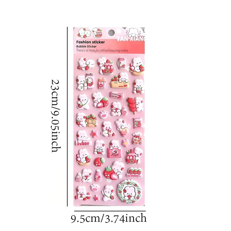 4 Stück Erdbeer-Hasen-EVA-Aufkleber von mr.paper, 3D-Schaumstoff-Aufkleber in Multicolour für dein Tagebuch und DIY-Telefonhülle - Bild 2