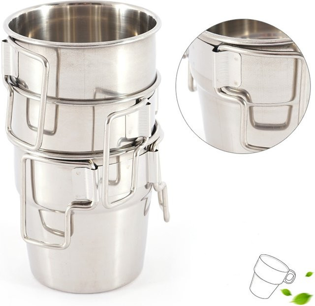 CLS&NOBANA 4-teiliges Outdoor Edelstahl-Becher-Set mit Klappgriff in Silber - Bild 1