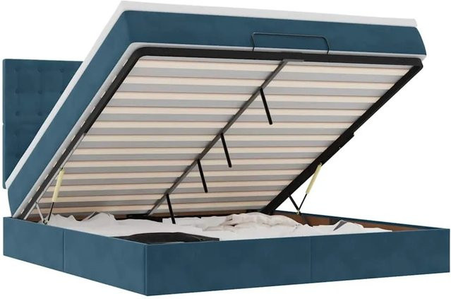 vidaXL Ottoman-Bett mit Matratze und LED-Beleuchtung in Dunkelblau, Samt, B/T/H: 180 x 200 x 128 cm - Bild 1
