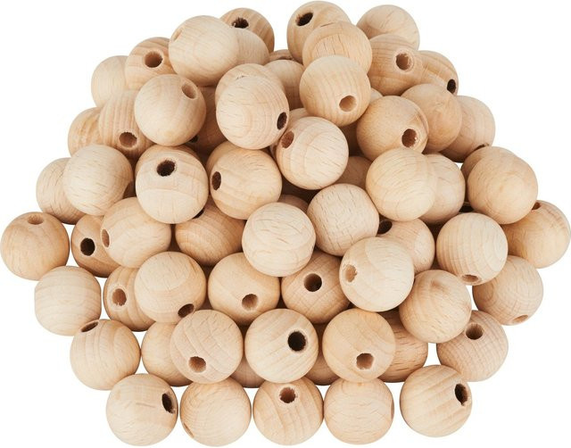 VBS Holzkugeln aus Buchenholz durchgebohrt, Farbe: Beige, 100 Stück, Durchmesser: 1,5 cm - Bild 1