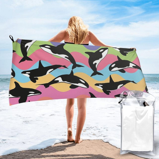 Orca Schwertwal Strandtuch aus weicher Mikrofaser, schnelltrocknend und saugfähig, Multicolor, Breite: 40 cm, Höhe: 60 cm - Bild 1