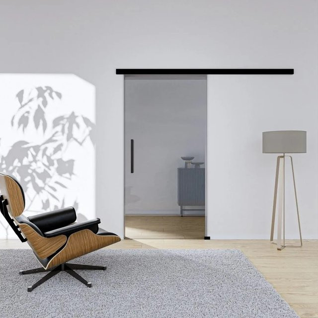 Hansaglas Glasschiebetür Klarglas in Schwarz mit Griffstange, B/H: 90,0 x 205,0 cm - Bild 1
