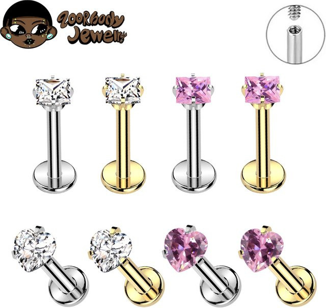 ZOOR Piercing Nasenstecker, Titan, Zirkonia, quadratisches Herz, Silber - Bild 1