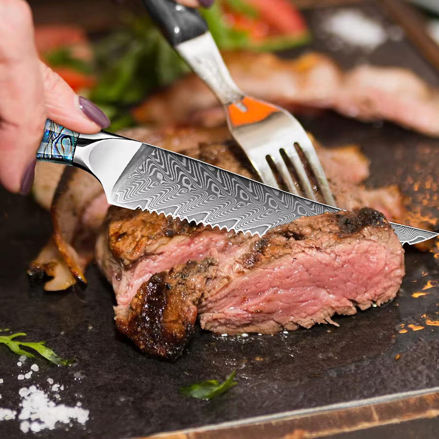 Xituo Luxus Steakmesser aus Damaststahl mit Abalone-Shell-Acrylgriff in Multicolour - Bild 4