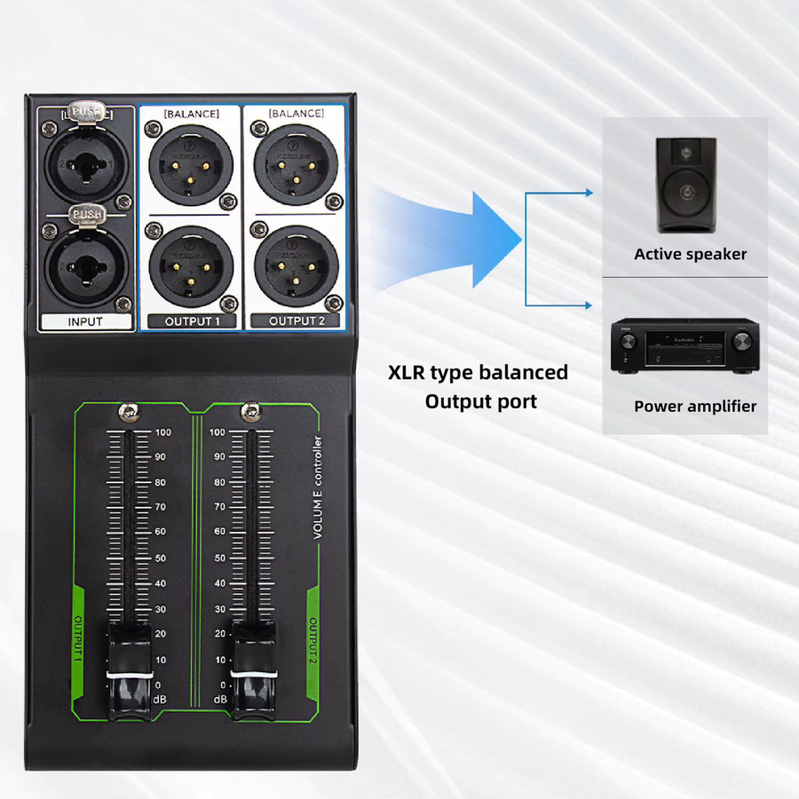 KKMOON Passiver Stereo-Lautstärkeregler aus Metall in Schwarz mit 1 Eingang und 2 Ausgängen für Studio und Heimsoundsysteme - Bild 5