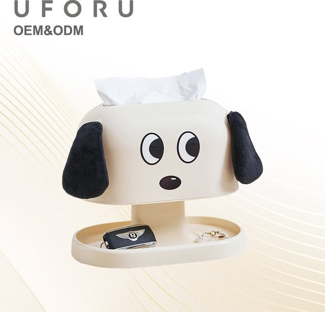 UFORU Niedlicher Hunde-Taschentuchboxhalter mit Feder, Sanft Ausziehbarer Taschentuchspender und Multifunktionaler Aufbewahrungsorganizer aus Kunststoff, B/H/T: 18,5 x 22,0 x 18,5 cm - Bild 1