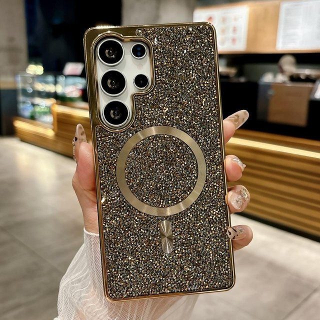 Luxuriöse Glitzernde Strasssteine Diamant Hülle für Samsung Galaxy S25 S24 S23 Ultra S25 Plus mit Magnetischer Kabelloser Ladefunktion und Stoßfestem Schutz in verschiedenen Farben - Bild 1