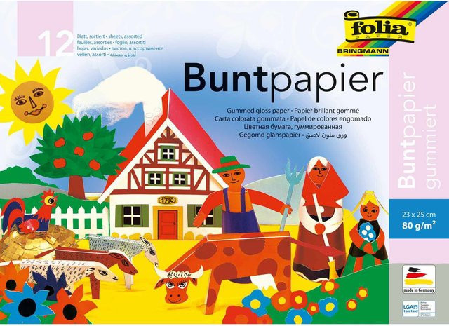 folia Buntpapier-Heft gummiert, Multicolor, 12 Blatt, B: 23 cm, H: 25 cm - Bild 1