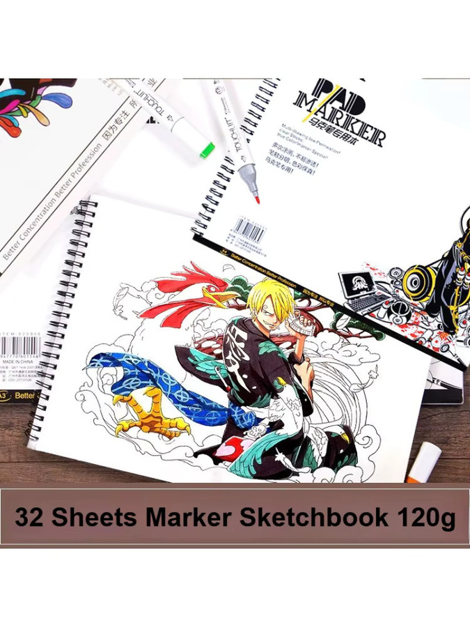 Emenne Markerpapier Skizzenbuch mit 32 Blatt, 120 g, Farbe: Weiß - Bild 4