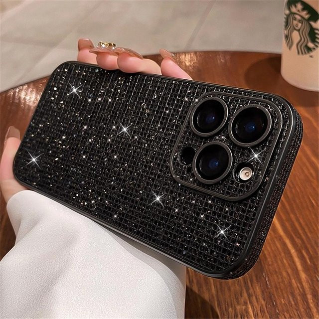Glitzernde Pailletten-Handyhülle mit Vollbild-Design und Kameraschutz für Apple iPhone 17 Pro Max, 16 Pro Max, 15 Pro Max, 14 Pro Max, 13 Pro Max, 12 Pro Max in Schwarz - Bild 1