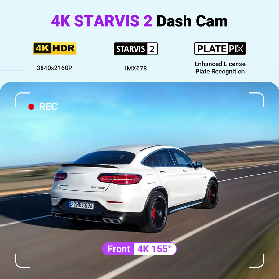 Vantrue S1 Pro Max 4K DashCam mit STARVIS 2, HDR, PlatePix Nachtsicht, 5G WiFi, ADAS und GPS, Schwarz - Bild 3