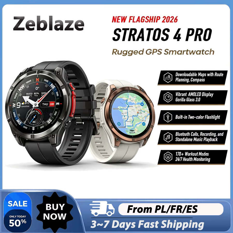 Zeblaze Stratos 4 Pro Smartwatch in Schwarz mit 1,43 Zoll AMOLED Display, Dual-Band-GPS, 5ATM Wasserdichtigkeit, Herzfrequenz- und SpO2-Monitor sowie Bluetooth-Anruffunktion - Bild 2