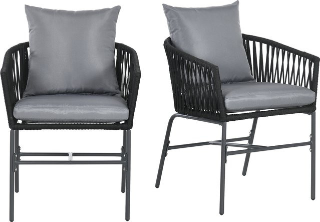 Outsunny Gartenstühle 2er-Set im Boho-Stil mit Kissen, Metallrahmen, Schwarz, B/T/H: 57 x 60 x 71 cm - Bild 1