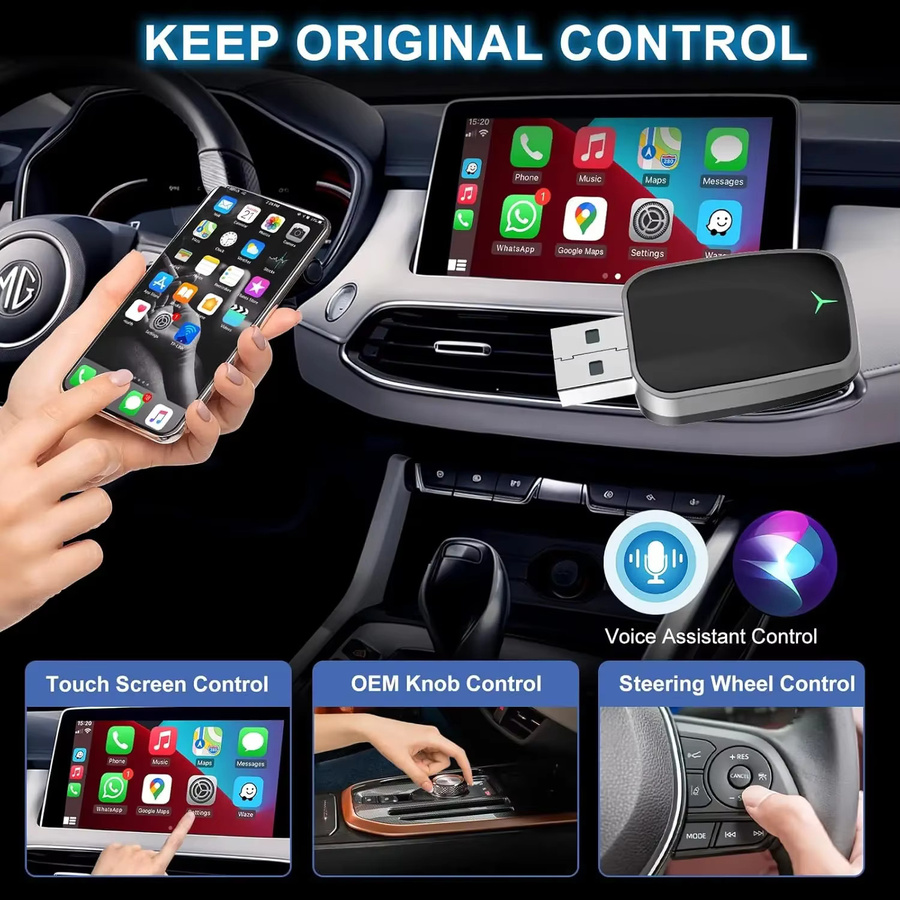 Neelyke 2-in-1 Kabelloser CarPlay und Android Auto Adapter in Schwarz mit USB-C und USB-A Anschluss sowie 5GHz WLAN für Plug-and-Play - Bild 5