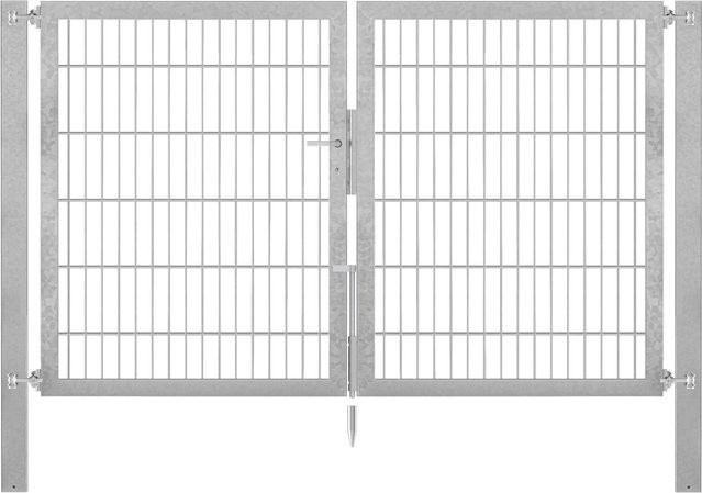 Doppeltor Flexo Plus aus Stahl in Silber, B: 200 cm, H: 120 cm, inklusive Pfosten B: 80 cm, T: 80 cm, feuerverzinkt - Bild 1