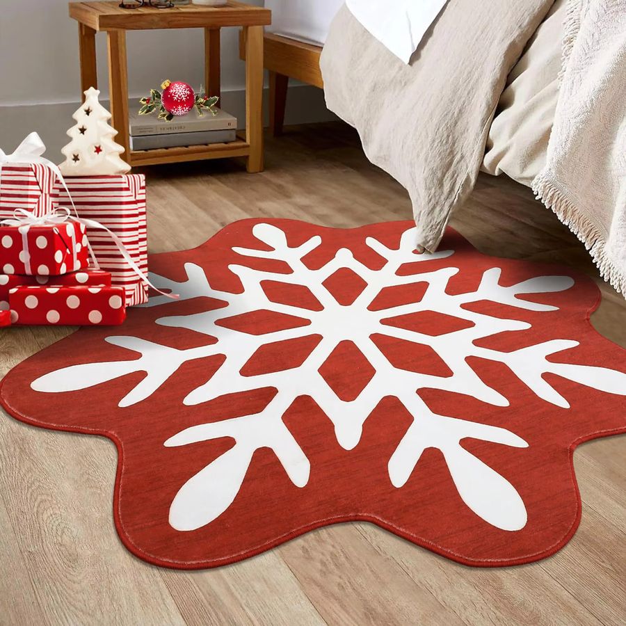 VIKAMA Weihnachts-Schneeflocken-Teppich, schmutzabweisende und maschinenwaschbare Matte für Badezimmer, Schlafzimmer oder Eingangsbereich - Bild 2
