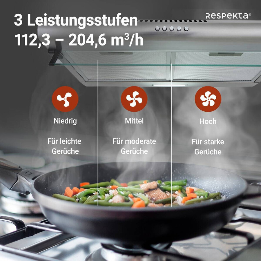 Respekta Unterbau-Dunstabzugshaube CH1259IXCN Edelstahl mit Glasschirm, B/H/T: 59,8 x 14 x 50 cm - Bild 3