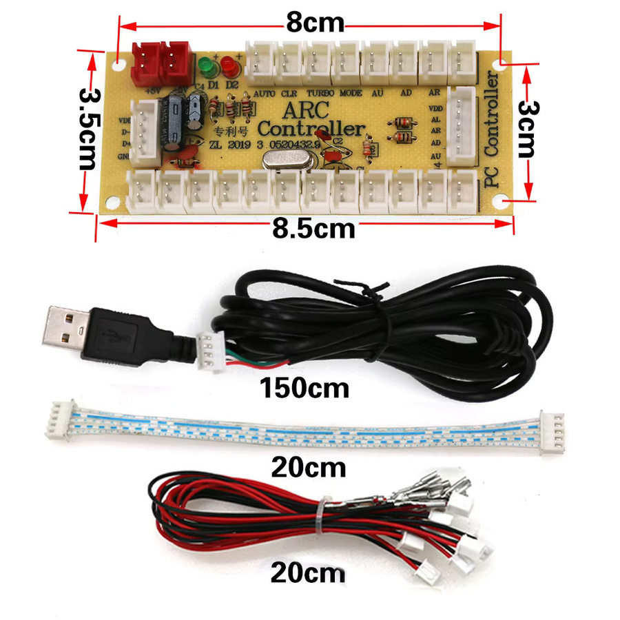Arcade Joystick DIY Kit mit Sanwa Komponenten für PC und Raspberry Pi, USB Controller mit Push Tasten in Schwarz und Weiß - Bild 3
