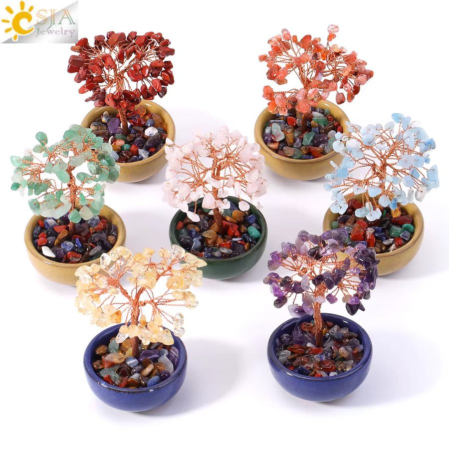 CSJA Jewelry Handgemachter natürlicher Kristallbaum mit Tasse aus Kupferdraht für Reiki und Feng Shui als Deko-Ornament - Bild 2