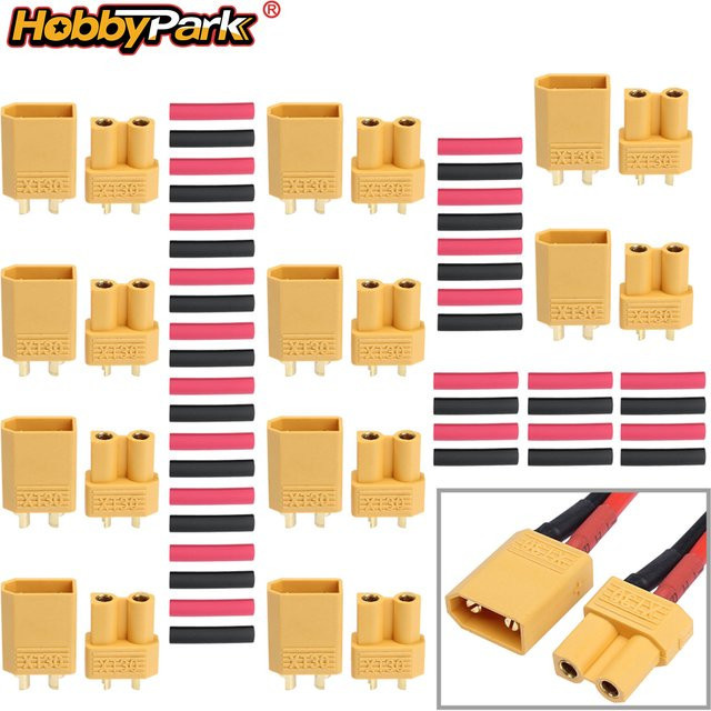 Hobbypark RC XT30 Stecker und Buchsen Set mit Schrumpfschlauch für Motorverkabelung, 10 Paar, Gelb - Bild 1