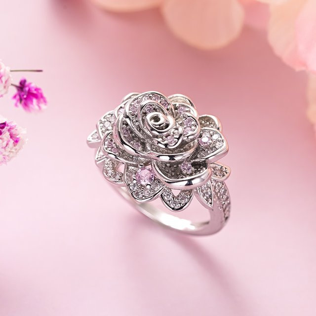 Huitan Damenring, Blumenform, silberfarben, Zirkonia, Damen - Bild 1