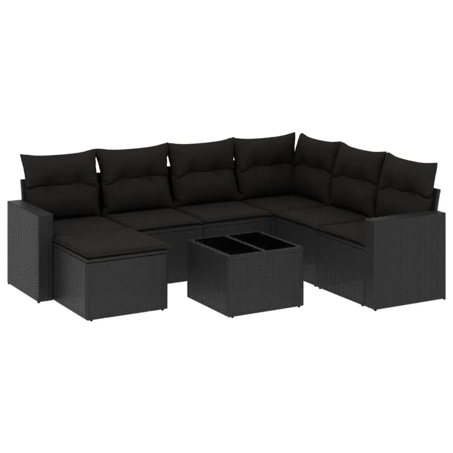 vidaXL 8-tlg. Garten-Sofagarnitur in L-Form aus schwarzem PE-Rattan mit Kissen und pulverbeschichtetem Stahlgestell - Bild 2