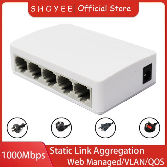 SHOYEE 5-Port Gigabit Ethernet Switch 10/100/1000 Mbit/s Desktop Netzwerk-Switch in Weiß - Bild 1