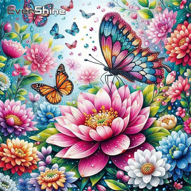 Evershine Stickerei-Set Lotus und Schmetterling mit bedruckter Leinwand für Kreuzstich, Multicolour, B/T: 30 x 30 cm - Bild 1