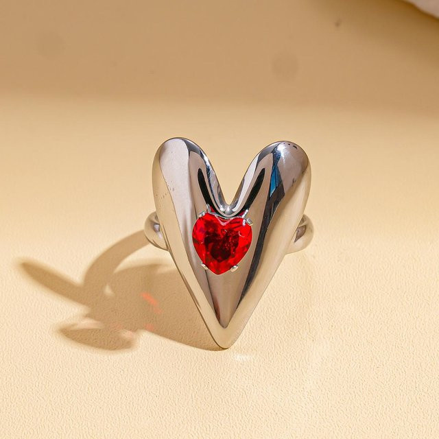 Offener Ring Edelstahl, Zirkonia, Herz, Silber, Damen - Bild 1