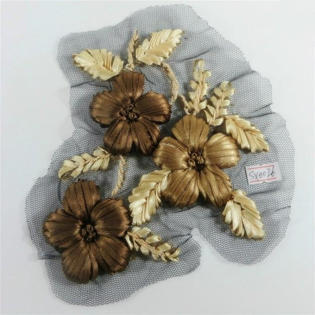 Goldene Blumen Stickerei Bänder als Applikation und Verzierung zum Nähen und Basteln - Bild 1