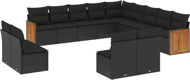 vidaXL 13-teilige Garten-Sofagarnitur aus Poly-Rattan und Akazienholz in Schwarz mit Kissen - Bild 1