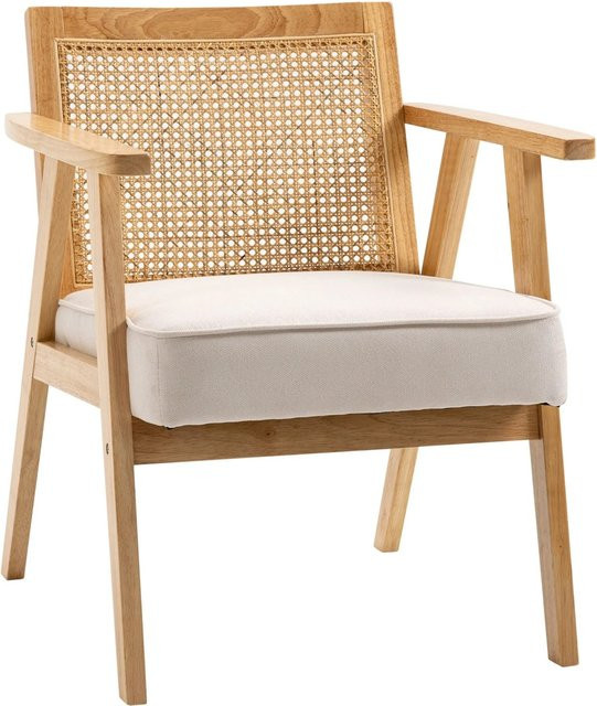 HOMCOM Relaxsessel im Mid-Century Design mit Armlehnen für Wohnzimmer und Schlafzimmer, Creme/Beige - Bild 1