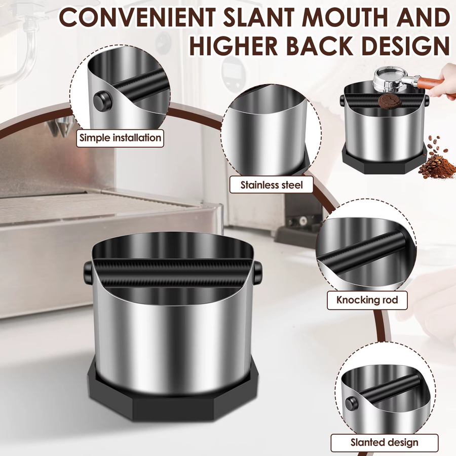 Willstar Espresso-Klopfbox aus Edelstahl in Silber mit rutschfestem Gummiring und rundem Design - Bild 3