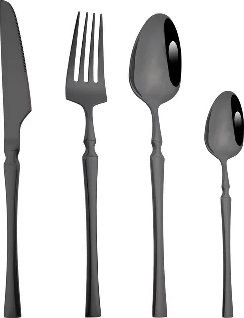 4-teiliges Western-Besteckset aus Edelstahl in Schwarz Matt mit Messer, Gabel, Löffel und Teelöffel - Bild 1