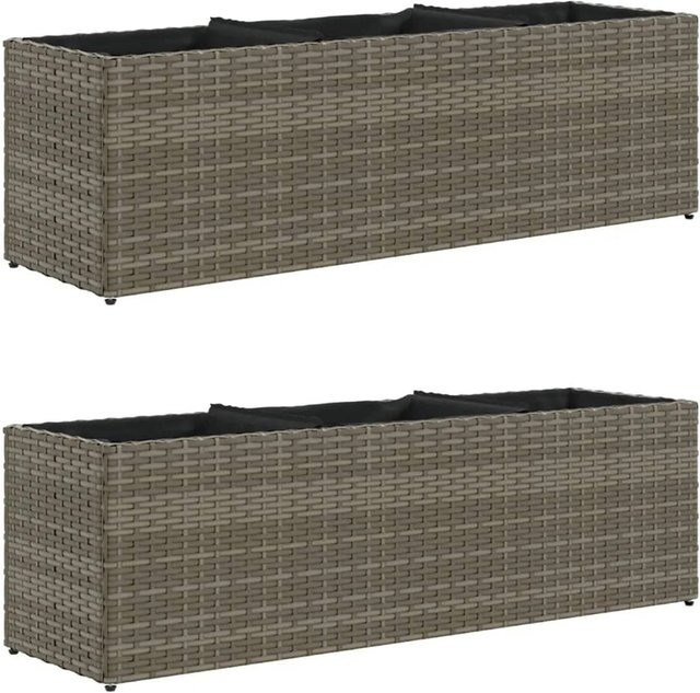 vidaXL Pflanzkübel Set aus 2 Stück in Grau mit 3 Töpfen aus PE-Rattan und pulverbeschichtetem Stahl, B/T/H: 105 x 30 x 32 cm - Bild 1