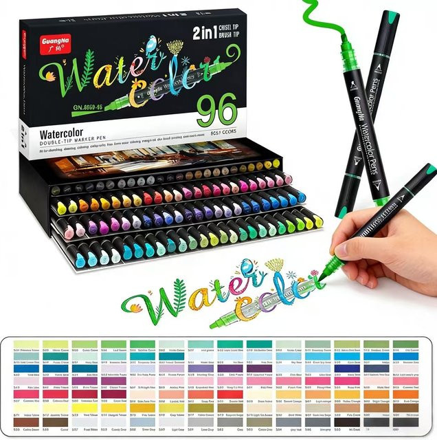 GuangNa 96-teiliges Aquarell-Marker-Set mit Doppelkopf in Mehrfarbig für Kinder und Erwachsene zum Skizzieren und Illustrieren - Bild 1