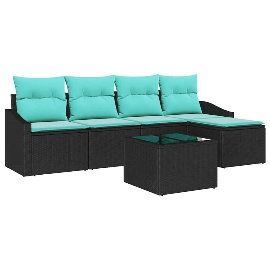 vidaXL 6-teiliges Lounge-Sofa Set aus Poly-Rattan in Schwarz mit Kissen und Tisch - Bild 2
