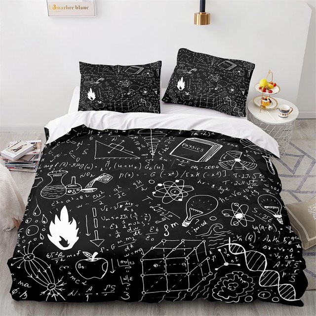 Bettwäscheset Schulgenie mit Mathematik und Geometrie Design, Polyester Microfaser, Farbe Schwarz, B/H: 135 x 200 cm - Bild 1