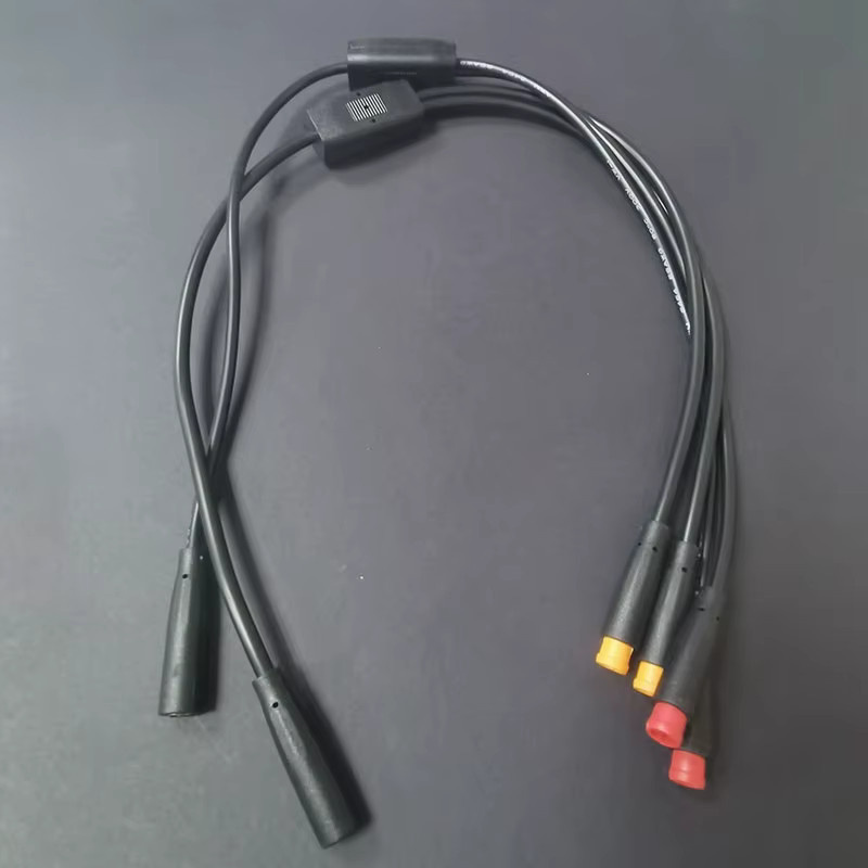 Wasserdichtes E-Bike Verbindungskabel 2-3-poliger 1-Buchse-auf-2-Stecker-Splitter für Elektrofahrrad und Signalsensor, Schwarz, Länge: 0,4 m, 6 mm, M6, 26AWG - Bild 2