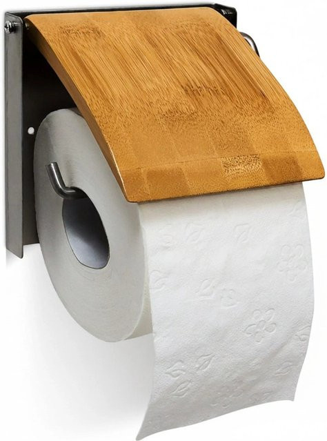 Relaxdays Toilettenpapierhalter aus Bambus und Edelstahl für 1 Rolle, B/T/H: 13,5 x 13,5 x 14,5 cm - Bild 1
