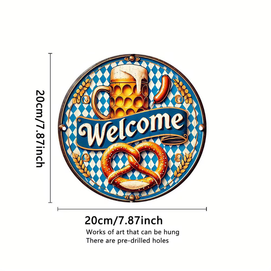 Potdemiel Retro Metall München Oktoberfest Willkommensschild, rundes Aluminiumgemälde in Mehrfarben, Durchmesser: 19,8 cm - Bild 2