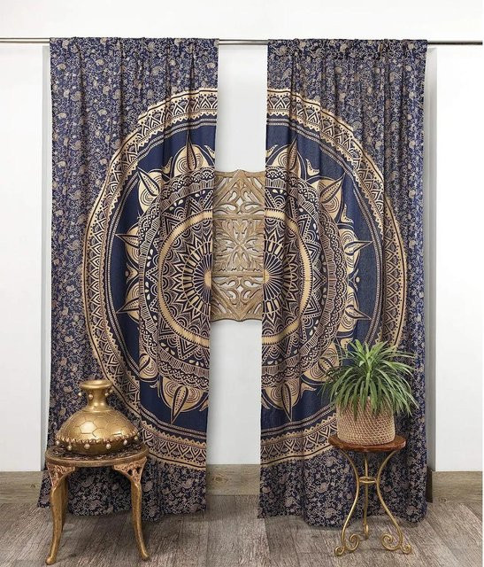 Mandala Yoga Boho Vorhang mit Haken für Wohnzimmer Schlafzimmer und Küche, halbtransparent, B: 50 cm, H: 60 cm - Bild 1