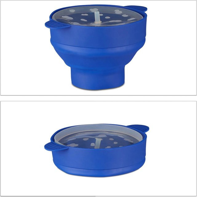Relaxdays Popcorn Maker aus Silikon in Blau, faltbar und mikrowellengeeignet, B/T/H: 14,5 x 25,5 x 25,5 cm - Bild 1