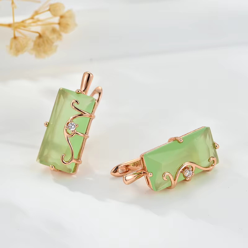 Wbmqda Ohrringe, Nebelgrün, Quadratischer Stein, Tropfen, 585 Rose Gold, Damen - Bild 2