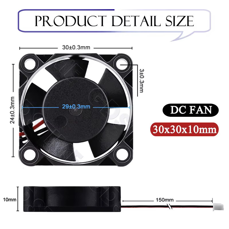 GDSTIME Bürstenloser Kugellager Lüfter 24V in Schwarz, B/T/H: 30 x 30 x 10 mm, Mikrolüfter für 3D-Drucker und Autolampen - Bild 5